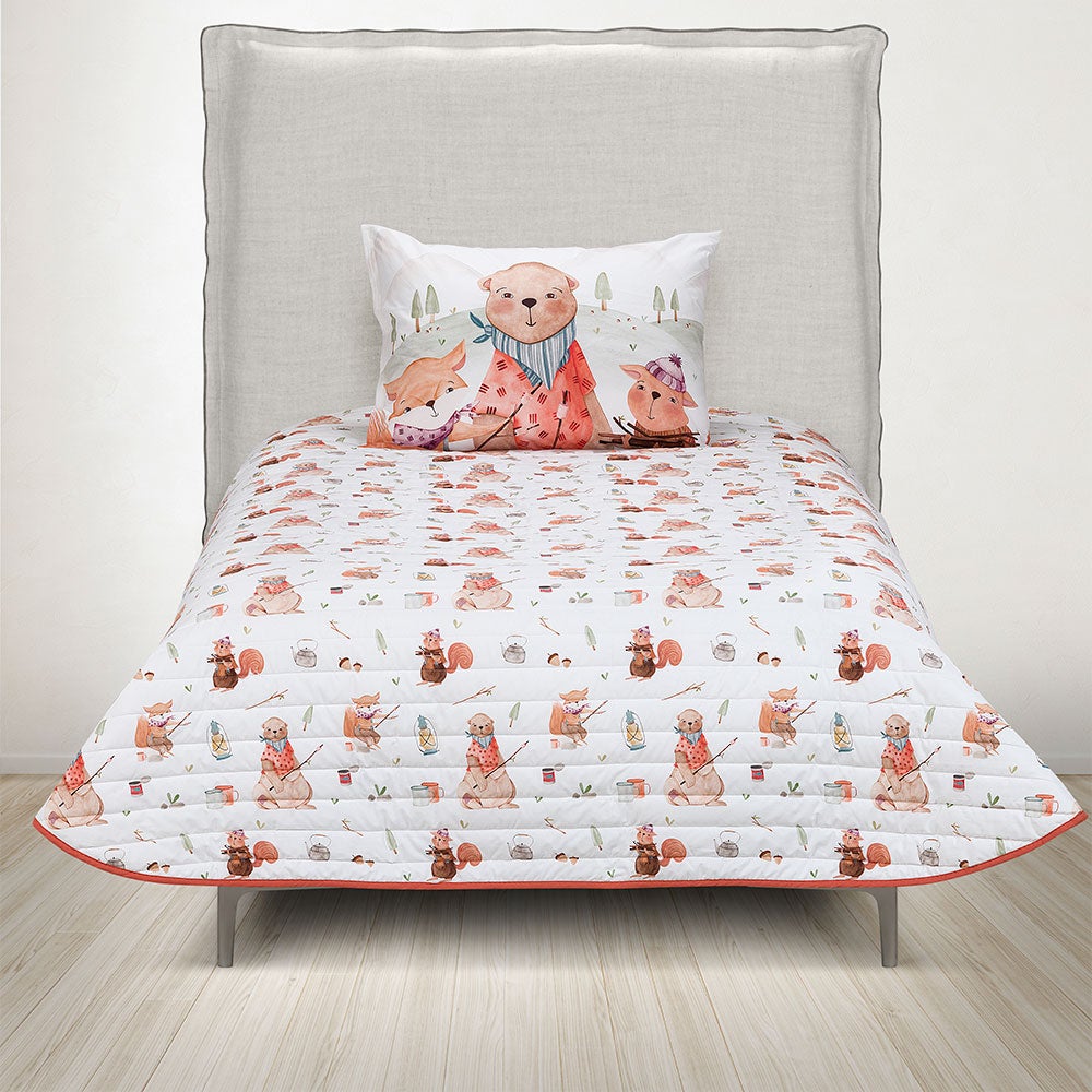 Cubrecama Algodón Kids Reversible Camping