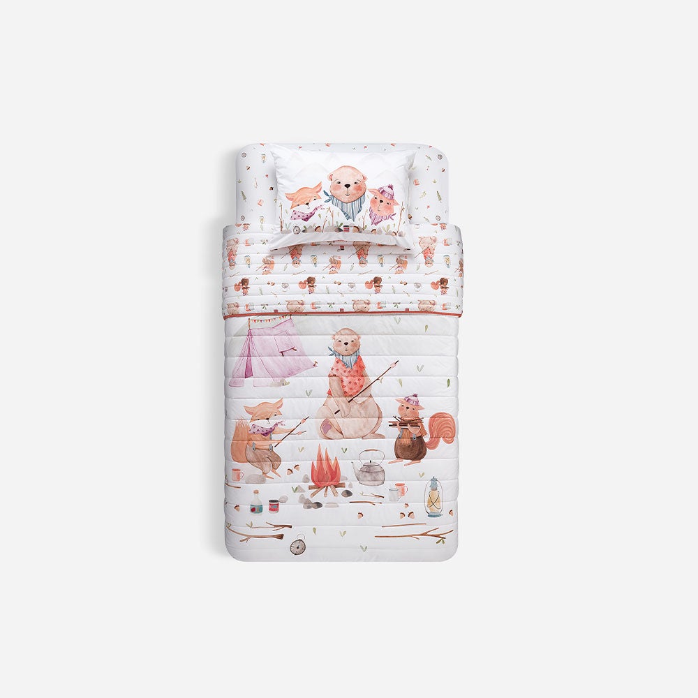 Cubrecama Algodón Kids Reversible Camping
