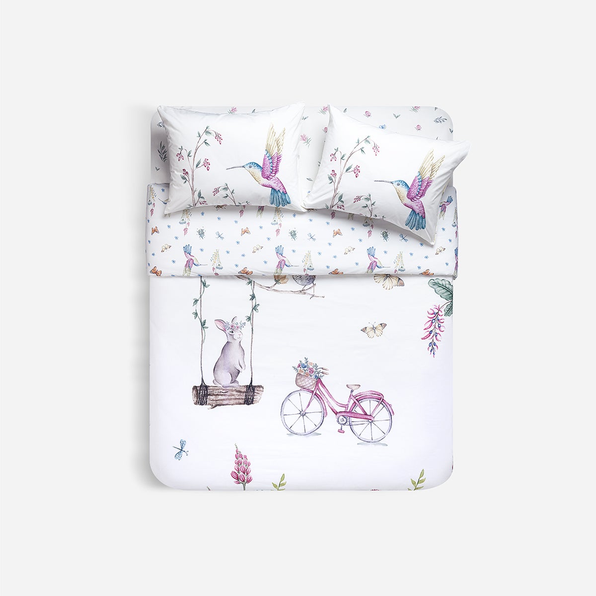 Funda Plumón Algodón Kids Reversible Botánico
