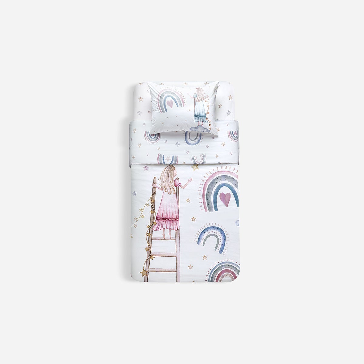 Funda Plumón Algodón Kids Reversible Arcoíris