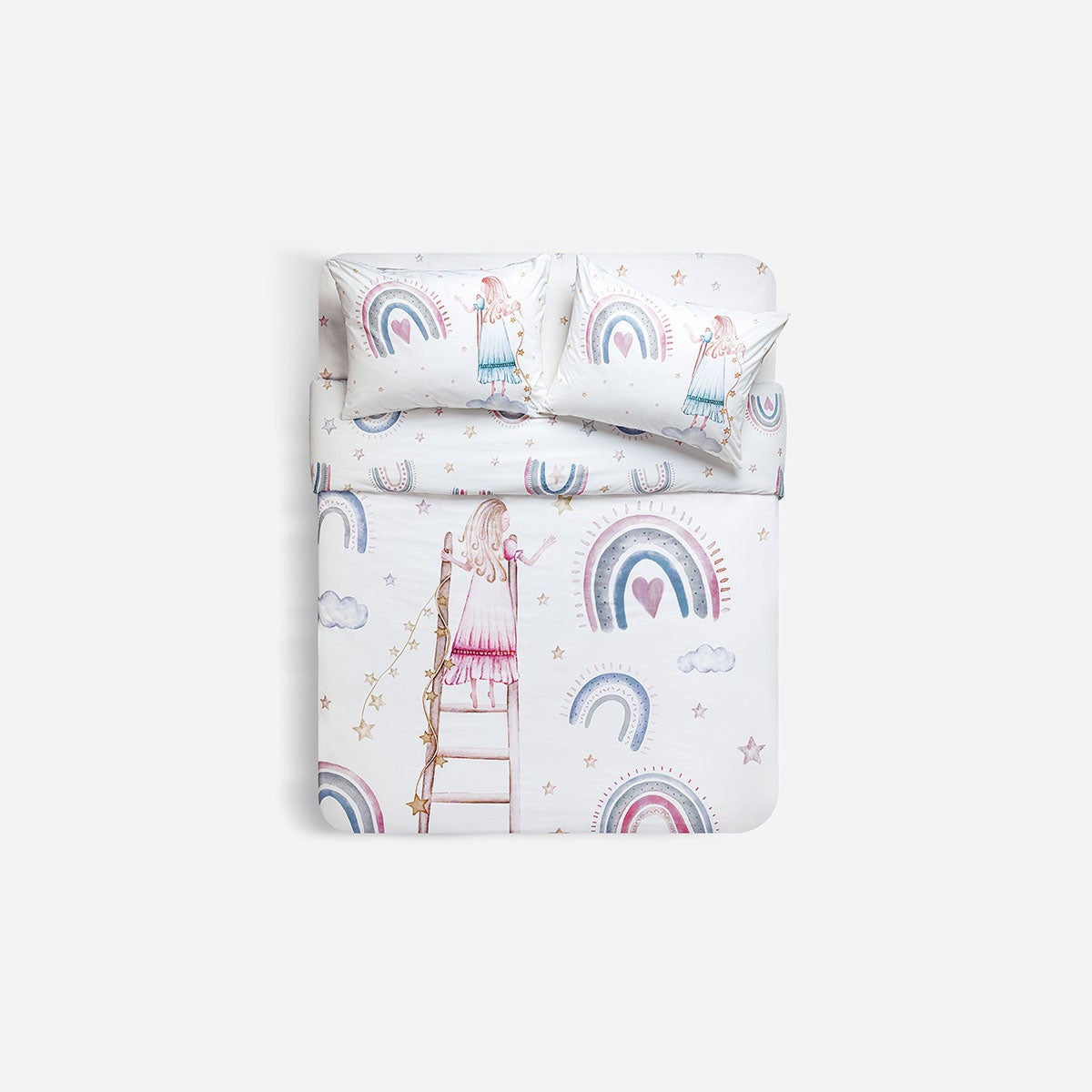 Funda Plumón Algodón Kids Reversible Arcoíris