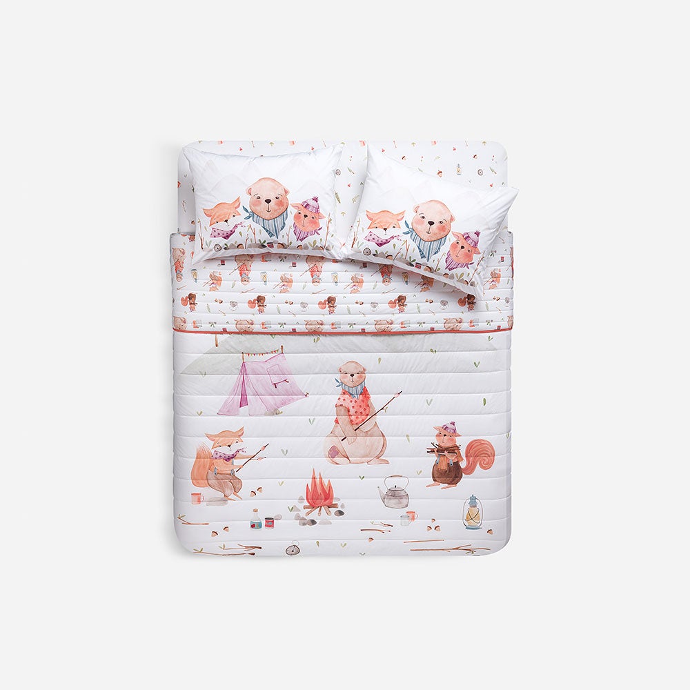 Cubrecama Algodón Kids Reversible Camping