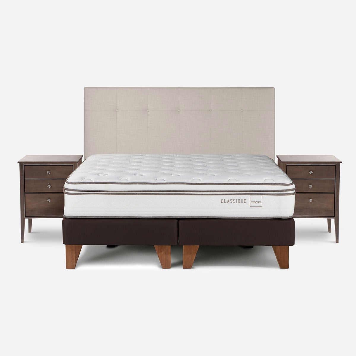 Cama Classique King + Respaldo Bennet y Velador Issey