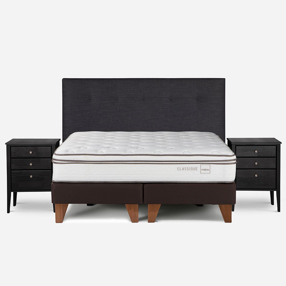 Cama Classique 2 Plazas + Respaldo Bennet y Velador Issey