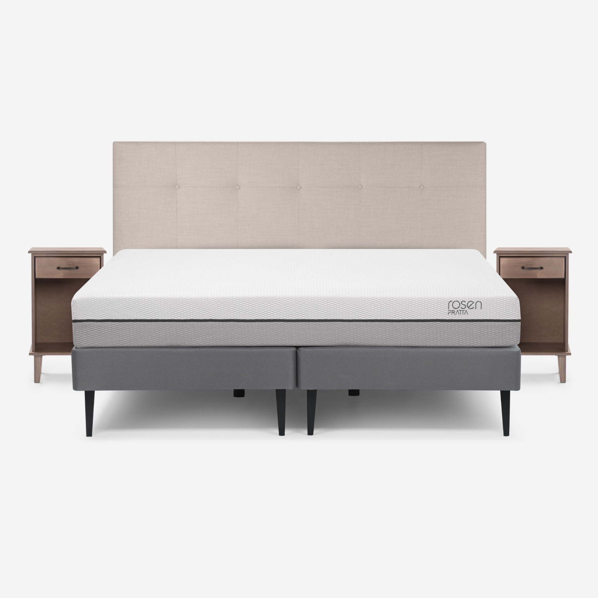 Cama Pratta King + Respaldo Bennet y Velador Barry