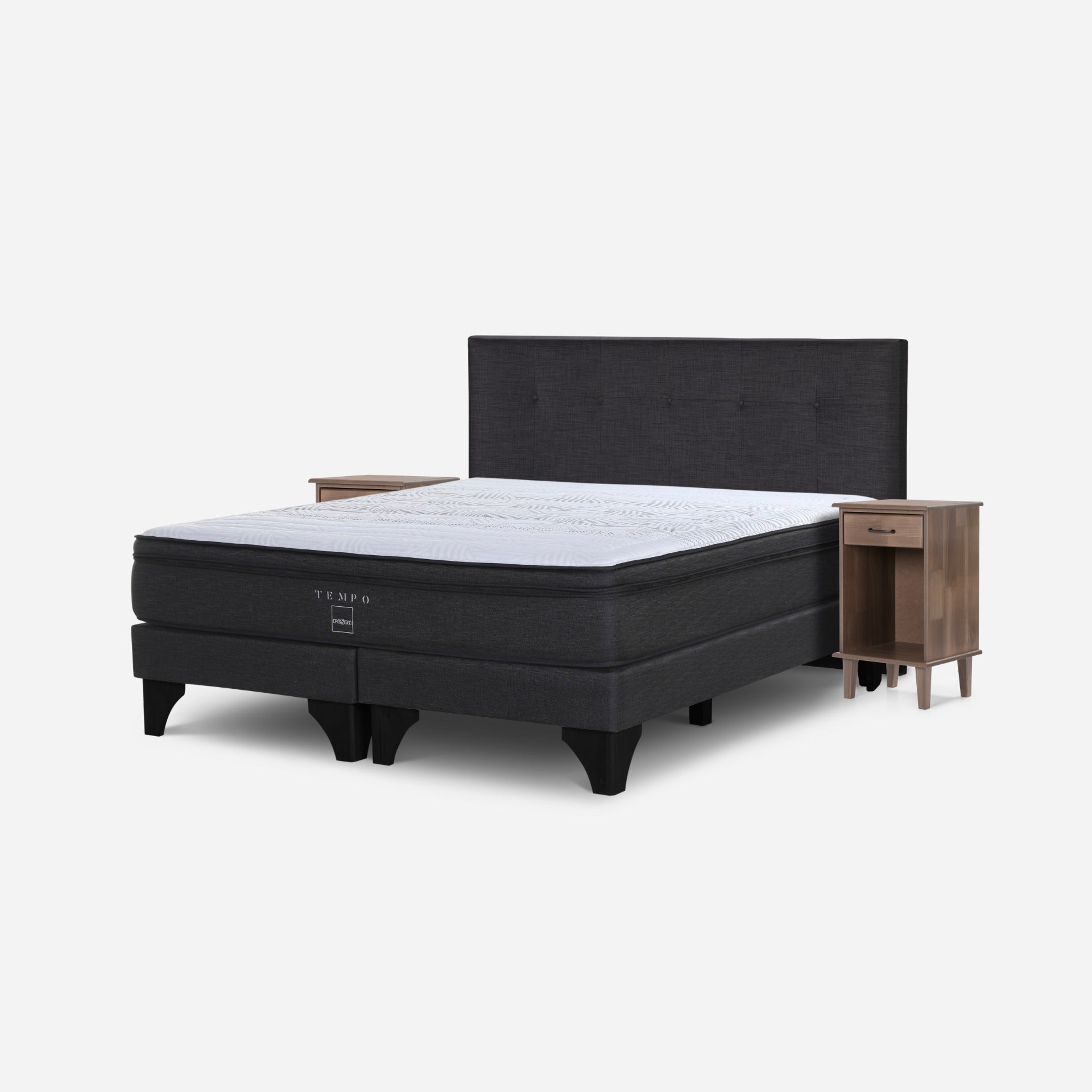 Cama Tempo King + Respaldo Bennet y Velador Barry