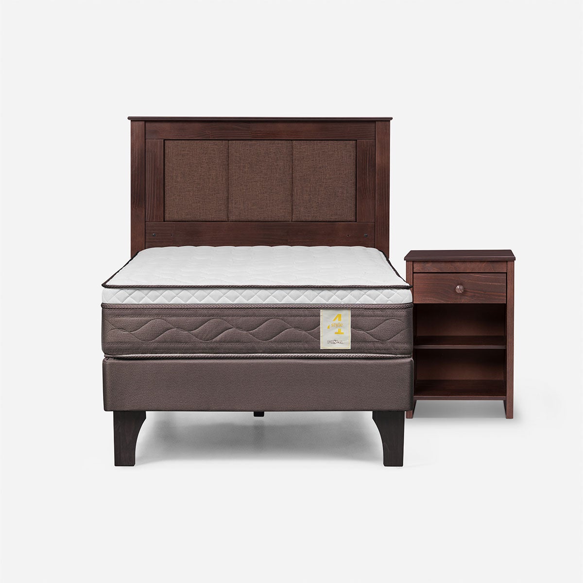Cama New Style 4 1 Plaza + Respaldo Rachel y Velador Ferrara