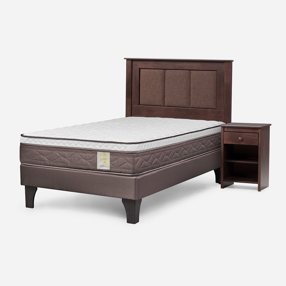 Cama New Style 4 1 Plaza + Respaldo Rachel y Velador Ferrara