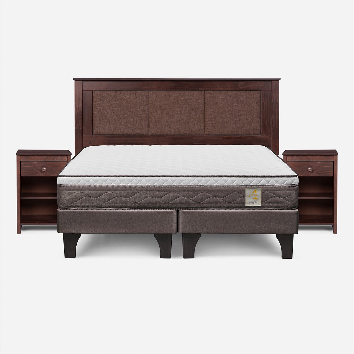 Cama New Style 4 Plus King + Respaldo Rachel y Velador Ferrara