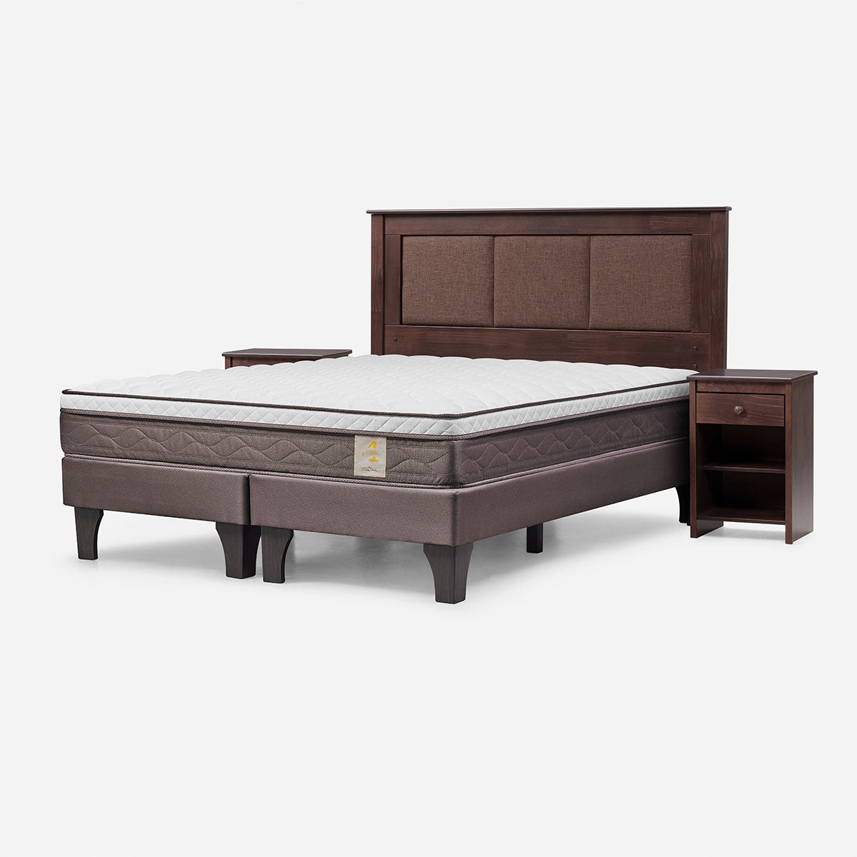 Cama New Style 4 Plus King + Respaldo Rachel y Velador Ferrara